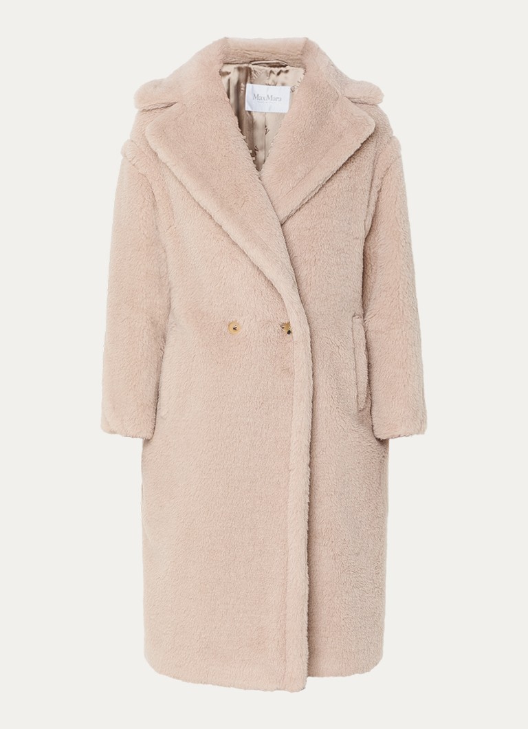 Max Mara Dames Tedgirl mantel in alpaca wolblend met steekzakken in de kleur Donkerbeige