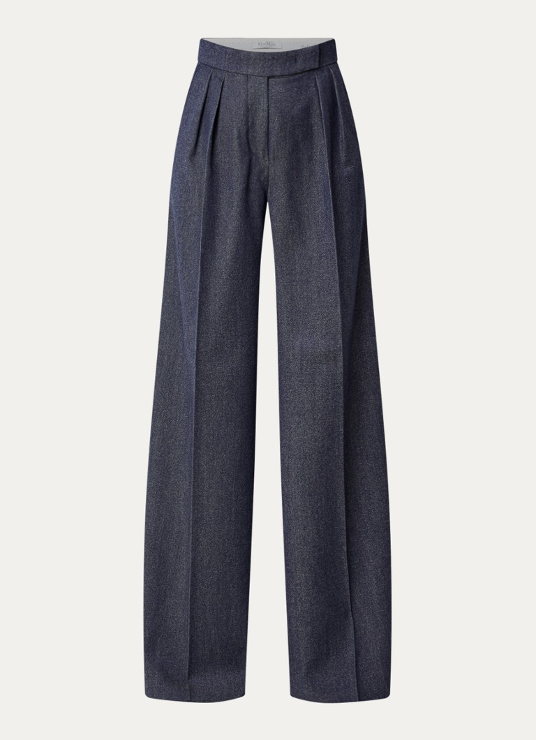 MaxMara Dames Baden high waist wide fit pantalon van scheerwol met steekzakken in de kleur Donkerblauw