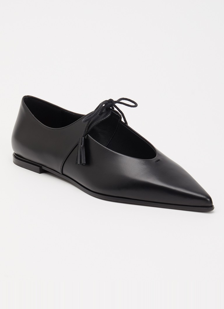 MaxMara Dames Laceup ballerina van kalfsleer in de kleur Zwart