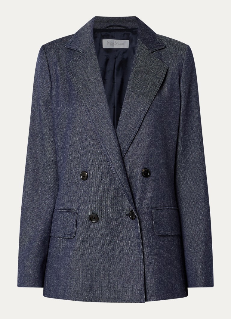 Max Mara Dames Locarno double-breasted blazer van scheerwol met klepzakken in de kleur Donkerblauw