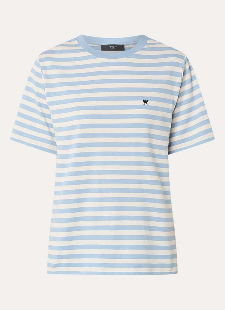 MaxMara Dames Venaco T-shirt met streepprint en logoborduring in de kleur Lichtblauw