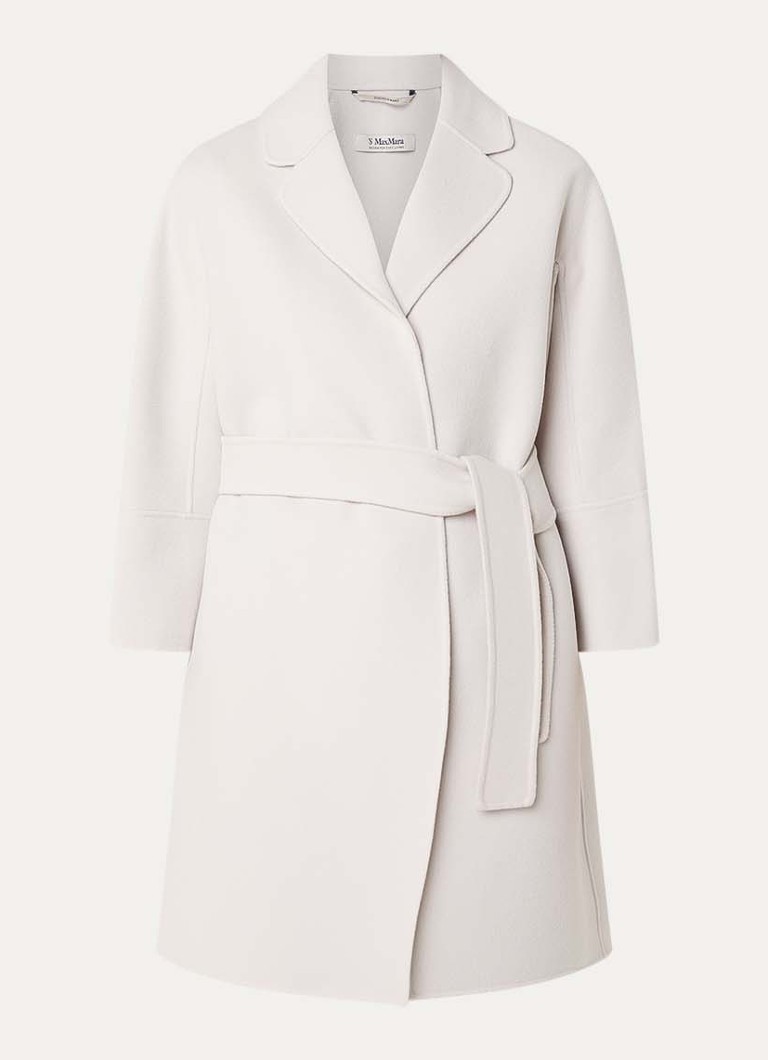 MaxMara Dames Arona mantel van wol met strikceintuur in de kleur Ivoor