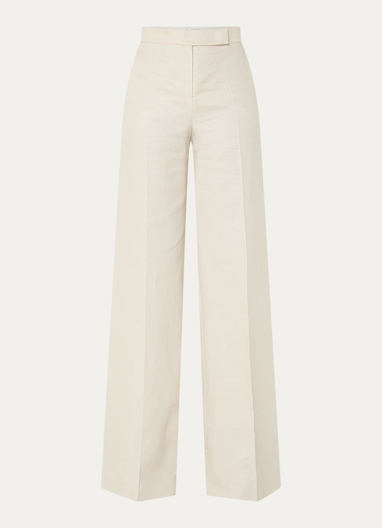 MaxMara Dames Badesse high waist wide fit pantalon van linnen met steekzakken in de kleur Creme