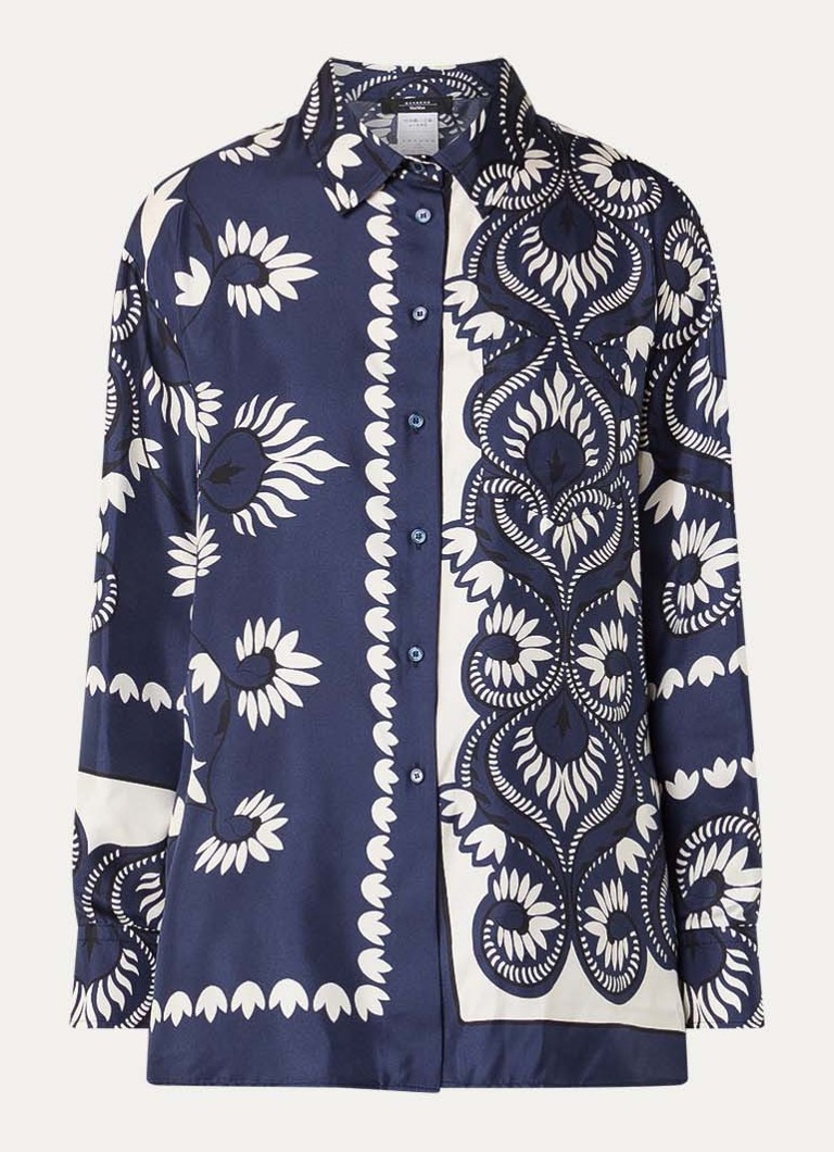 MaxMara Dames Lastra blouse van zijde met print en borstzak in de kleur Donkerblauw