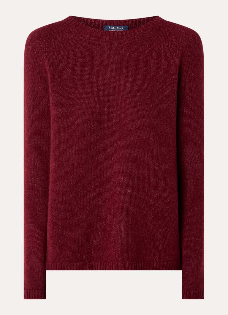 MaxMara Dames Fijngebreide trui in kasjmierblend met stretch in de kleur Donkerrood