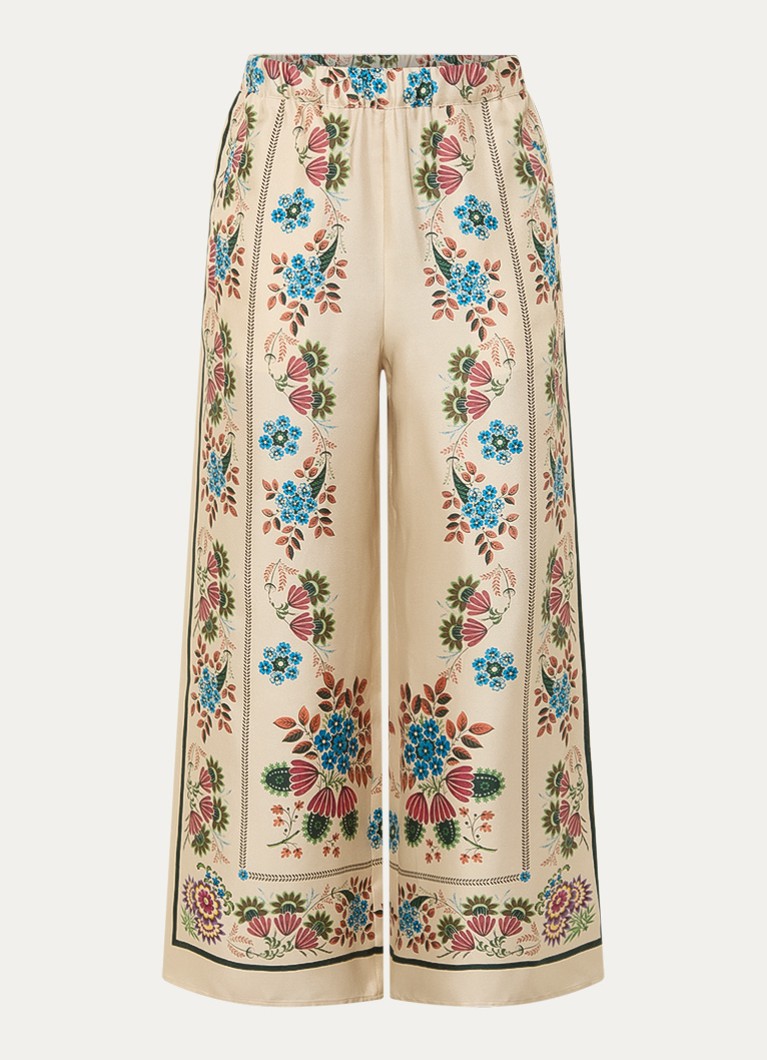 MaxMara Dames Snack high waist wide fit pantalon van zijde met print in de kleur Beige