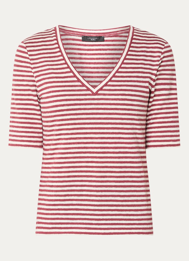 MaxMara Dames Opzione T-shirt van linnen met V-hals in de kleur Kersenrood
