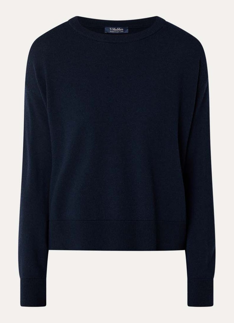 MaxMara Dames Mabisso fijngebreide trui van wol met ronde hals in de kleur Donkerblauw