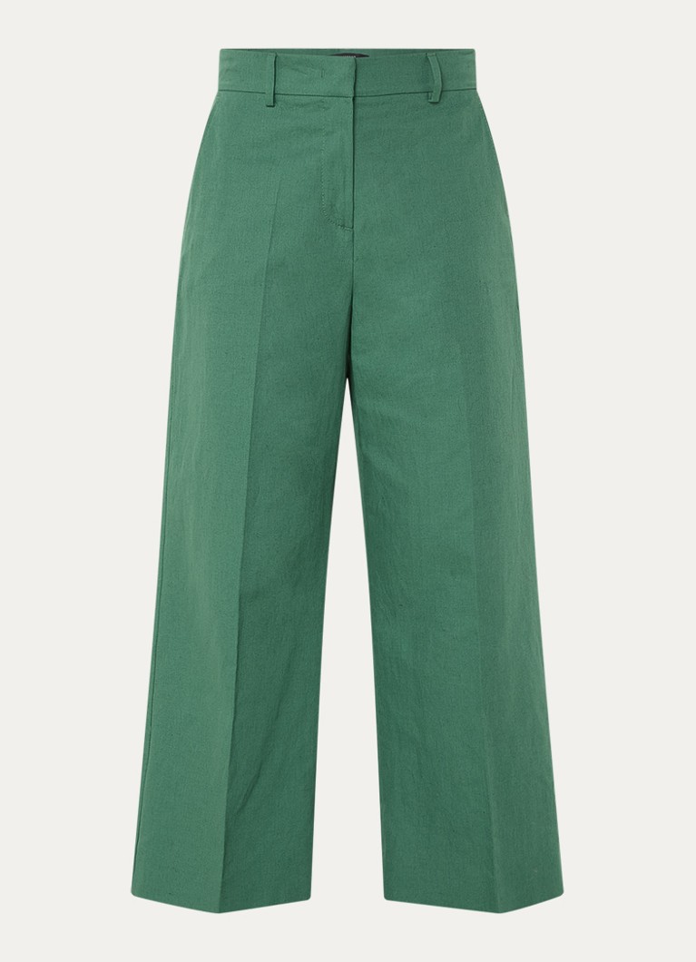 MaxMara Dames Zircone high waist wide fit cropped pantalon in linnenblend in de kleur Donkergroen