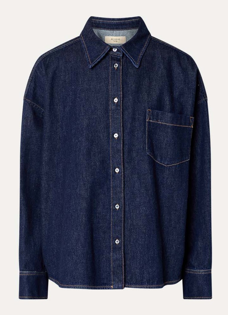 MaxMara Dames Foggia blouse van denim met borstzak in de kleur Indigo