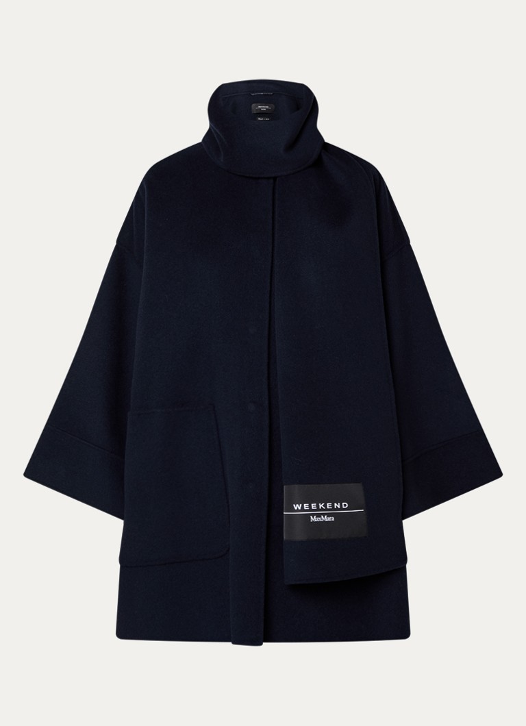 MaxMara Dames Fulcro mantel in scheerwolblend met afneembare sjaalkraag in de kleur Donkerblauw