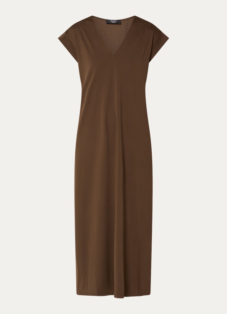 MaxMara Dames Mirto midi jurk met V-hals in de kleur Bruin