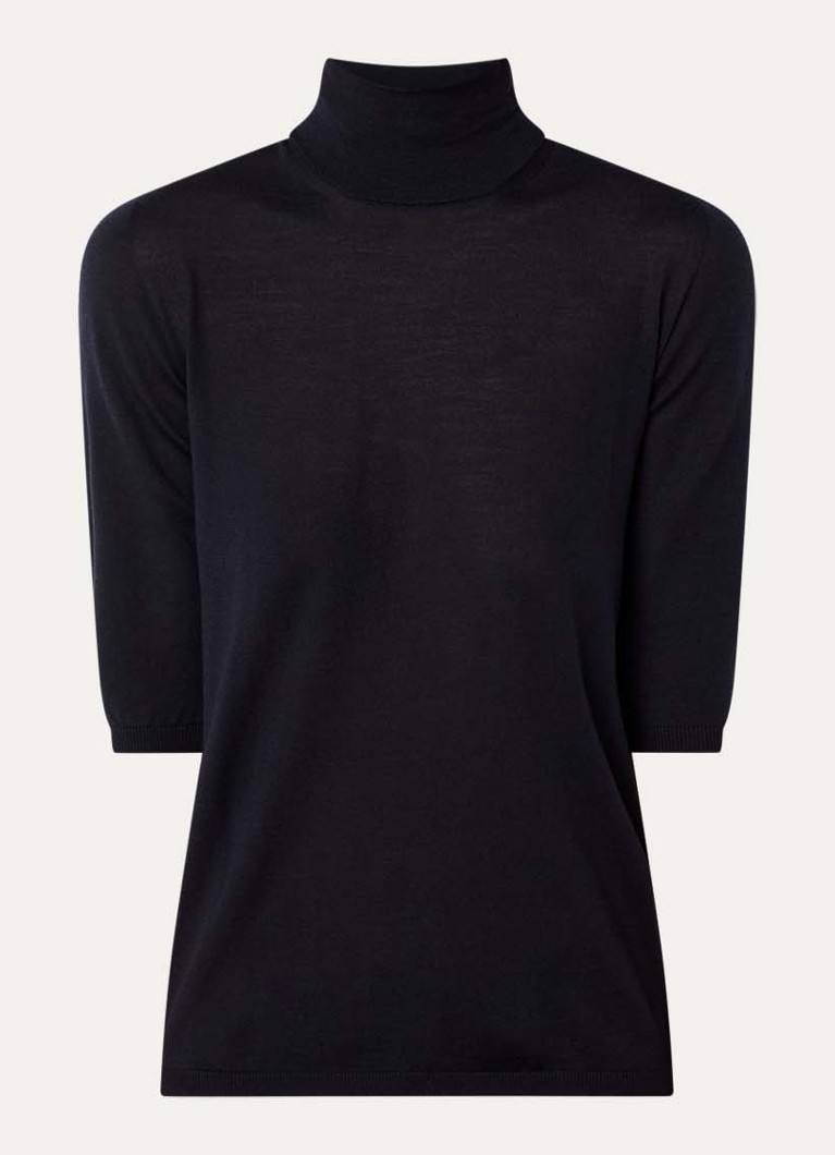 MaxMara Dames Fijngebreide top van wol met col in de kleur Donkerblauw