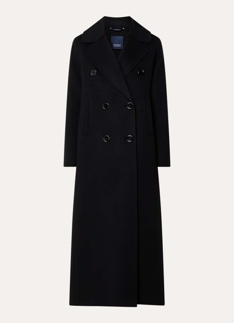 MaxMara Dames Double-breasted mantel van wol met steekzakken in de kleur Zwart