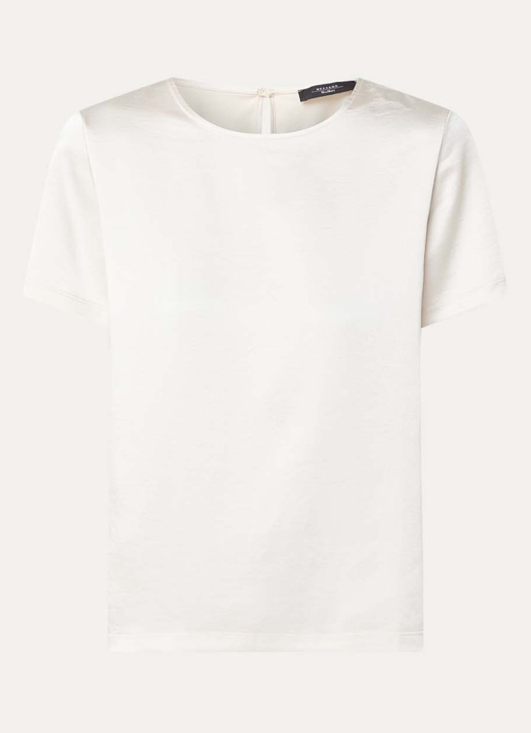 MaxMara Dames Top van satijn met ronde hals in de kleur Creme