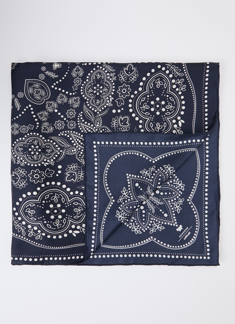 MaxMara Dames Onesto sjaal van zijde met paisley dessin 90 x 90 cm in de kleur Donkerblauw
