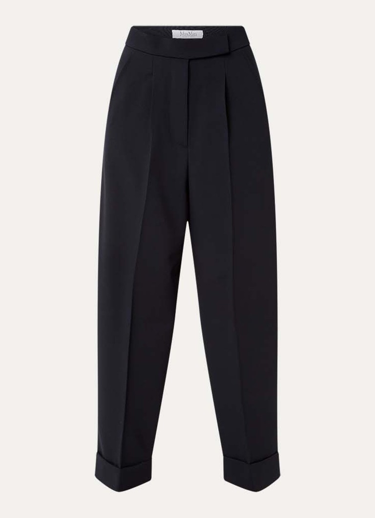 MaxMara Dames High waist loose fit pantalon van scheerwol met steekzakken in de kleur Donkerblauw