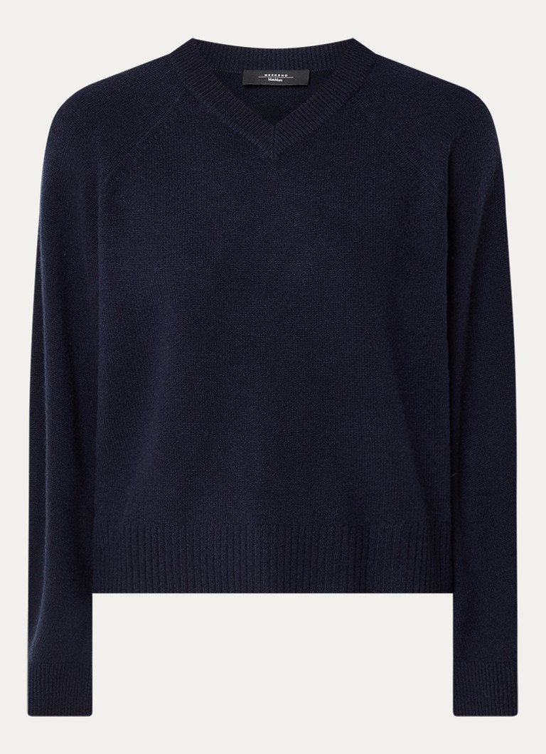 MaxMara Dames Fijngebreide trui van kasjmier met ronde hals in de kleur Donkerblauw