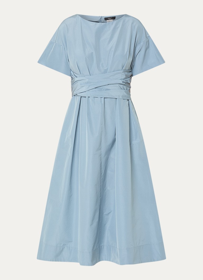 MaxMara Dames Pioppo midi jurk met strikceintuur in de kleur Lichtblauw