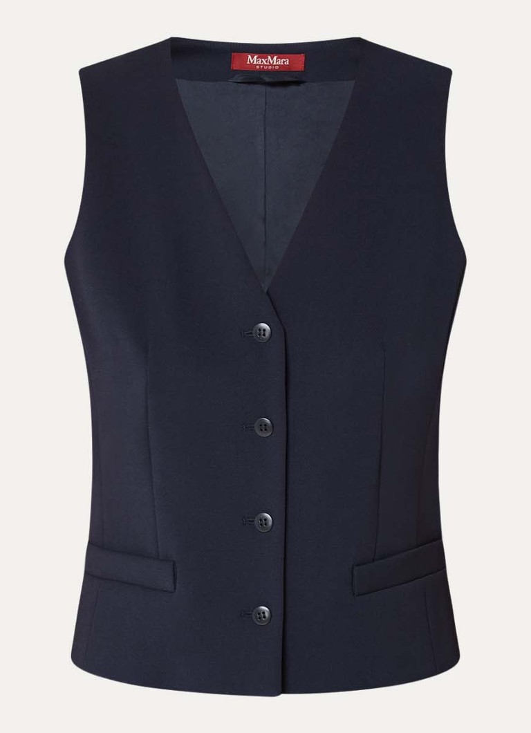 MaxMara Dames Madia gilet van scheerwol met paspelzakken in de kleur Donkerblauw