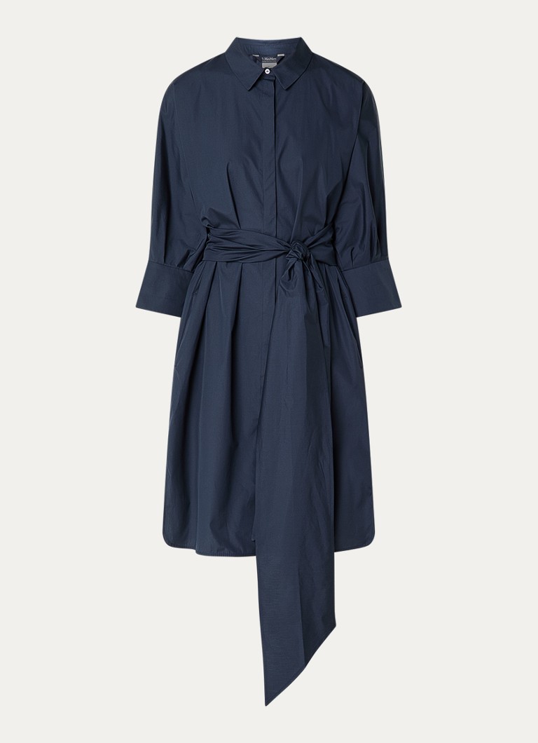 MaxMara Dames Midi blousejurk met strikceintuur in de kleur Indigo