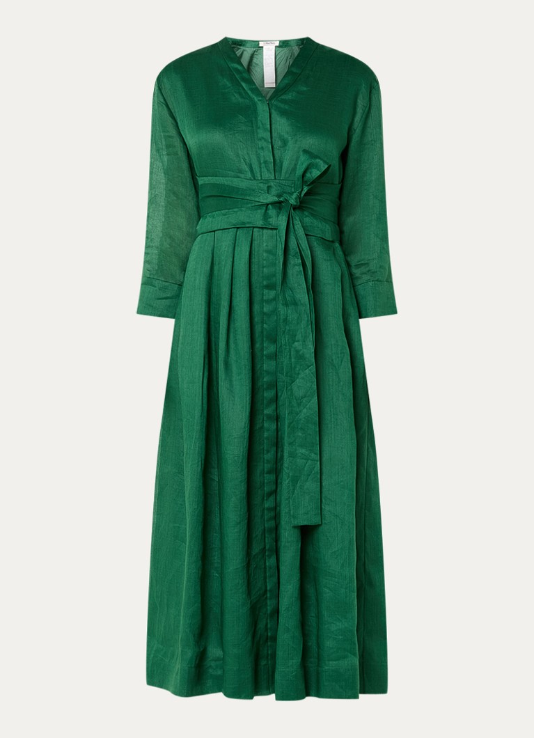 MaxMara Dames Midi blousejurk met strikceintuur en steekzakken in de kleur Donkergroen