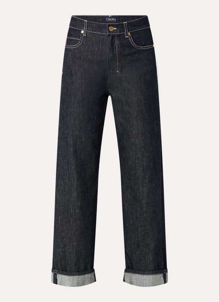 MaxMara Dames Turn-up high waist wide fit cropped jeans in de kleur Indigo