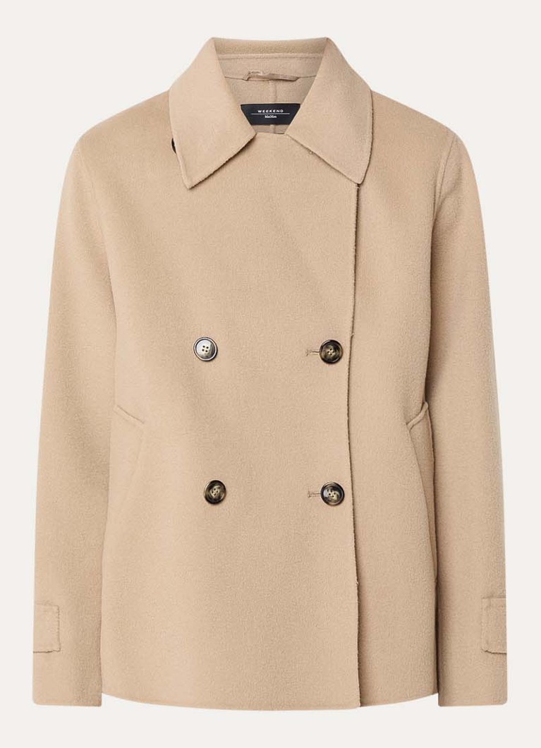 MaxMara Dames Fantino double-breasted mantel van scheerwol met steekzakken in de kleur Camel