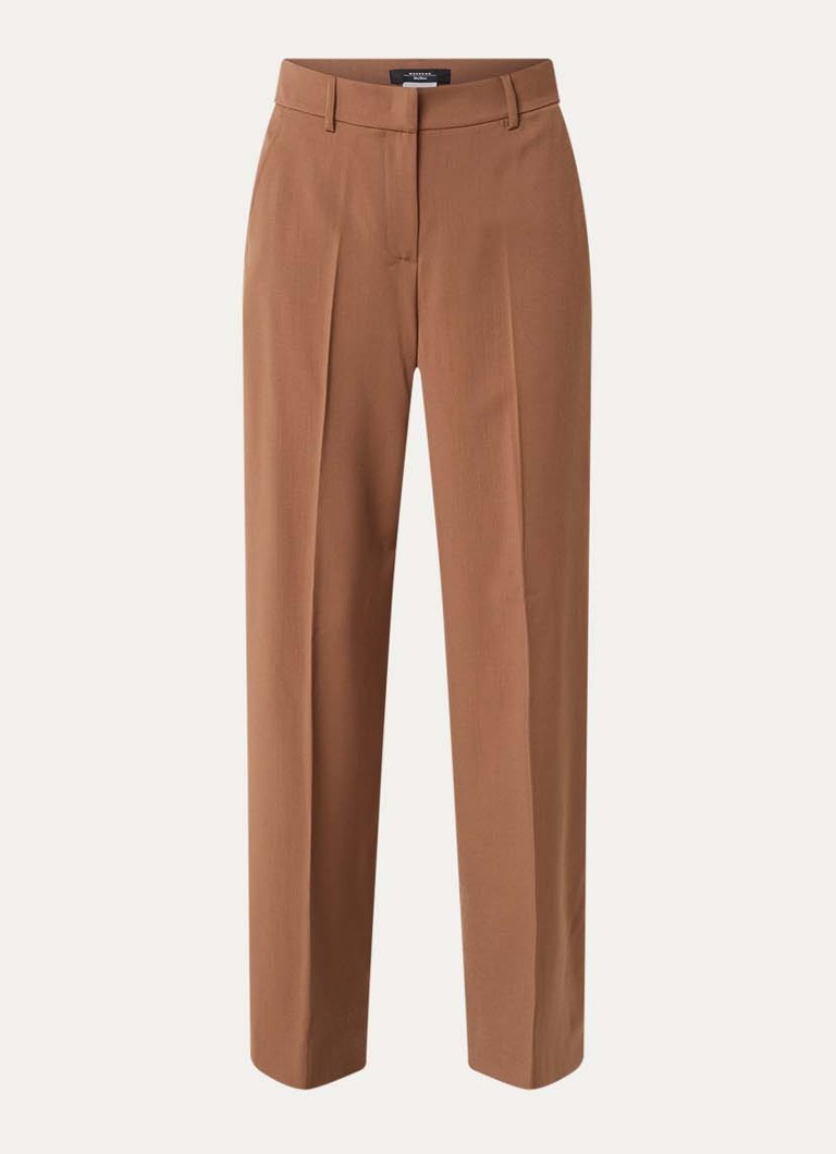 MaxMara Dames Visivo high waist straight fit pantalon van scheerwol in de kleur Bruin
