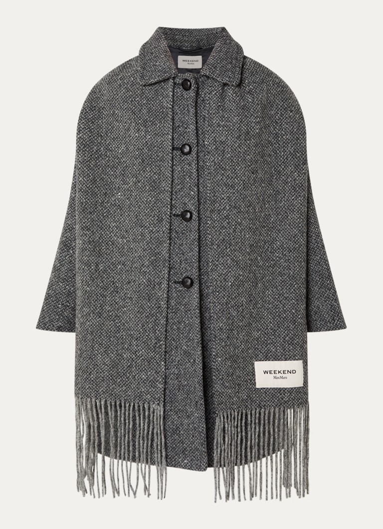 Max Mara Dames Latino mantel van scheerwol met gemêleerd dessin in de kleur Middengrijs