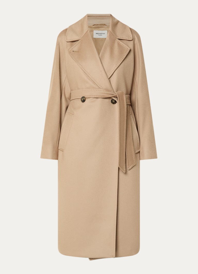Max Mara Dames Mantel van wol met strikceintuur in de kleur Camel