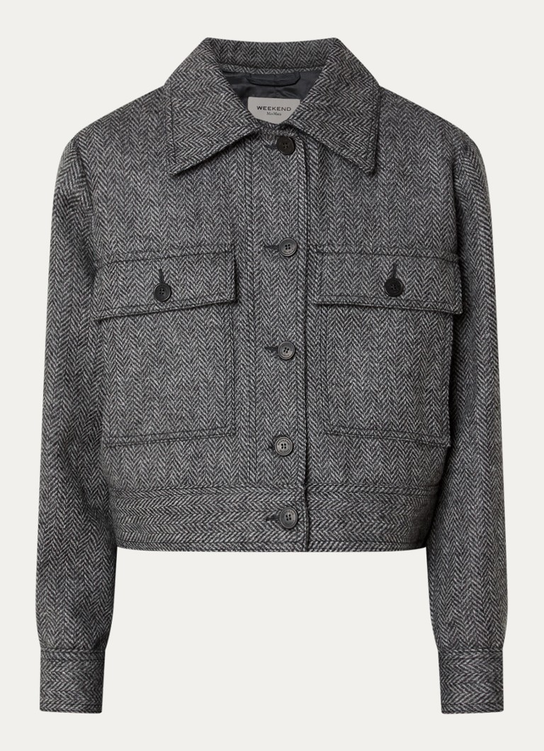 Max Mara Dames Ginnasta cropped mantel van scheerwol met visgraat dessin in de kleur Donkergrijs