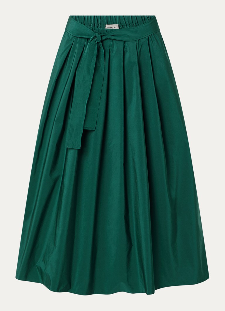 MaxMara Dames Alpaca maxi A-lijn rok met steekzakken en strikceintuur in de kleur Donkergroen