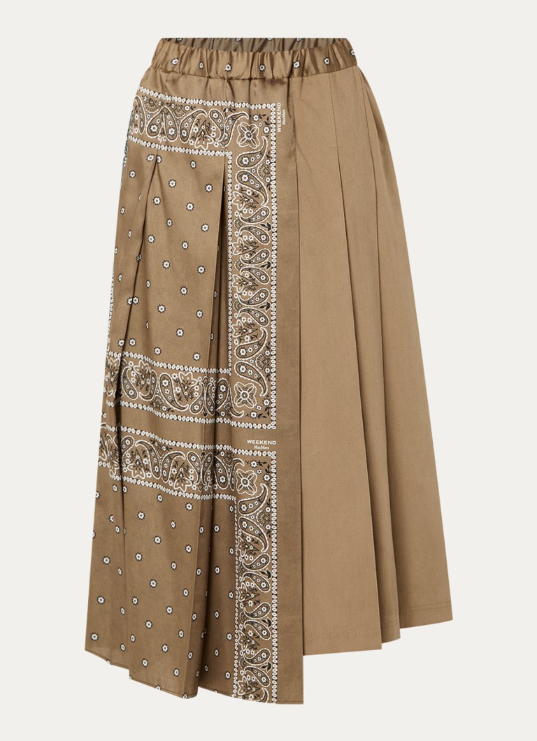 Max Mara Dames Ceci midi plooirok met paisley dessin en asymmetrische zoom in de kleur Lichtbruin