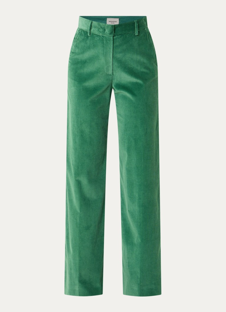 Max Mara Dames Tania high waist wide fit broek van corduroy met steekzakken in de kleur Groen