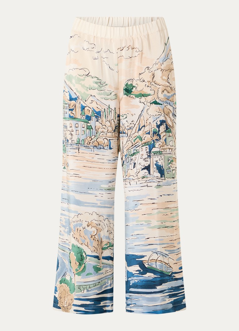 MaxMara Dames Curva high waist straight fit broek van zijde met print in de kleur Lichtblauw