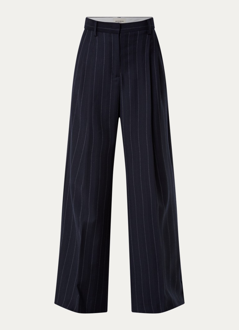 Max Mara Dames High waist wide fit pantalon met krijtstreep in de kleur Donkerblauw