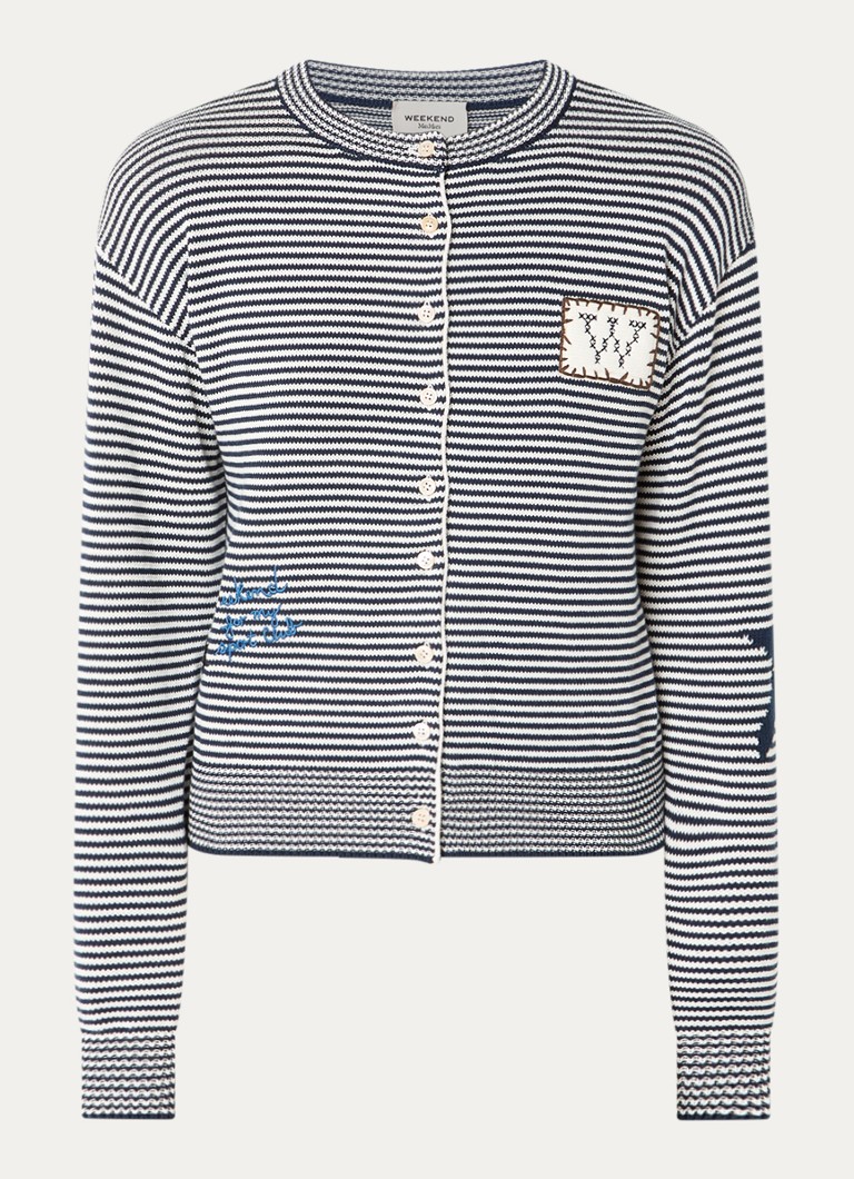 MaxMara Dames Grofgebreid vest met streepprint in de kleur Donkerblauw