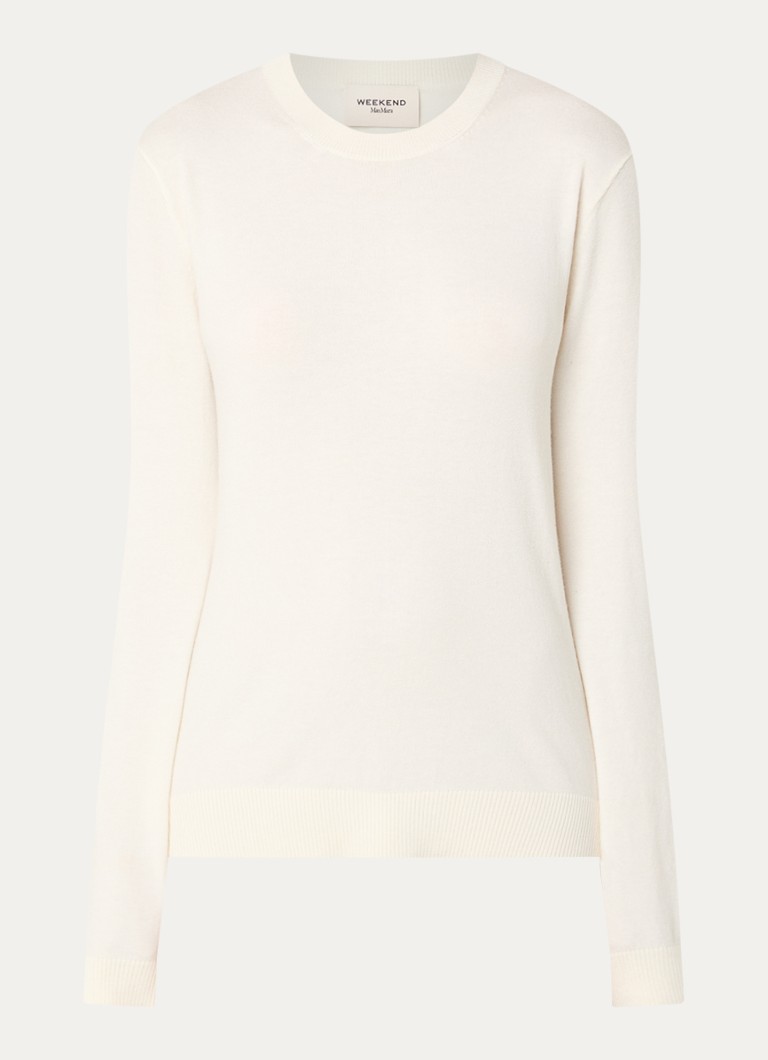 Max Mara Dames Sicilia fijngebreide pullover in zijdeblend met ronde hals in de kleur Ivoor
