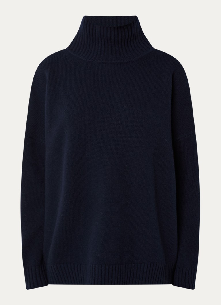 Max Mara Dames Grofgebreide trui van wol met col in de kleur Donkerblauw