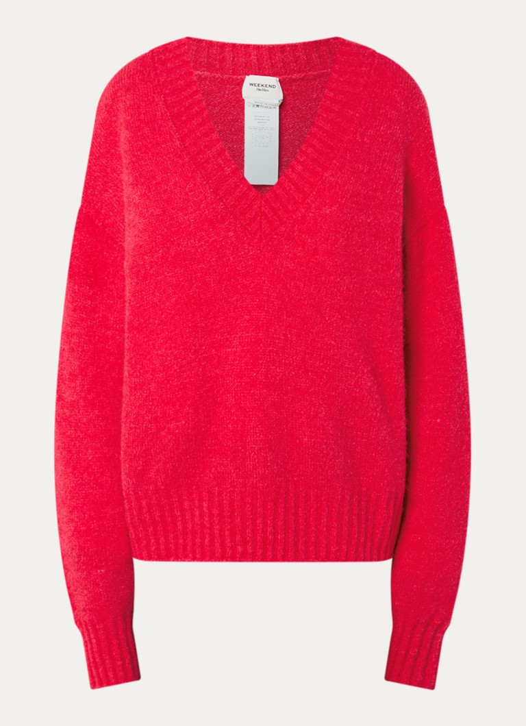 Max Mara Dames Grofgebreide trui in wolblend met V-hals in de kleur Rood