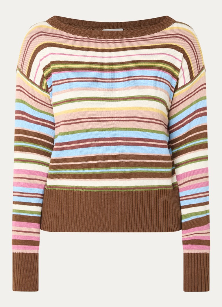 Max Mara Dames Fijngebreide trui met streepprint in de kleur Donkerbruin