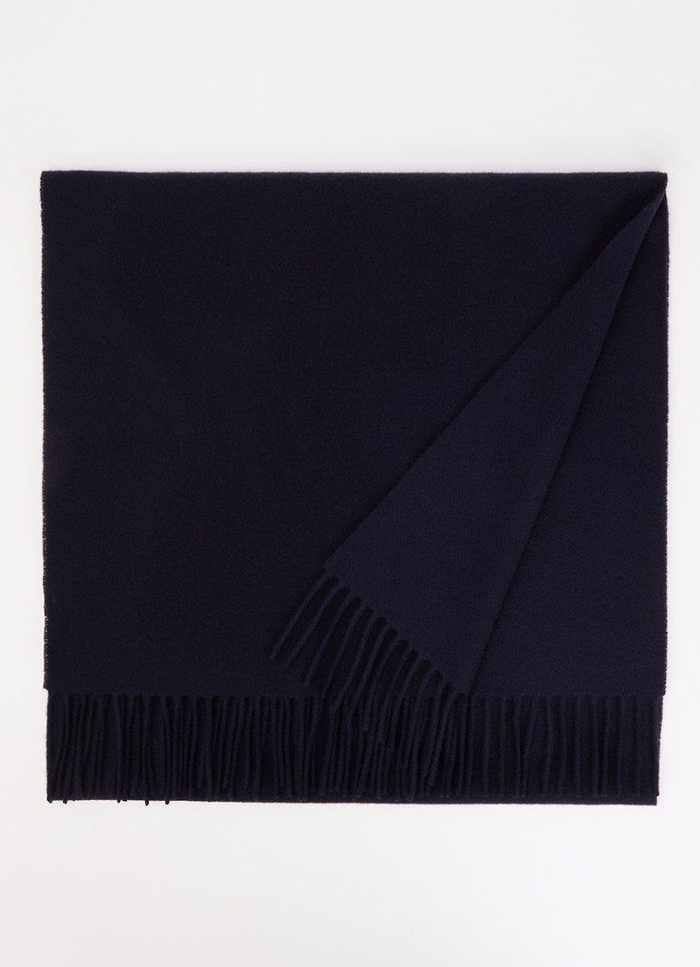 Max Mara Dames Sjaal van wol met franjes 180 x 50 cm in de kleur Donkerblauw