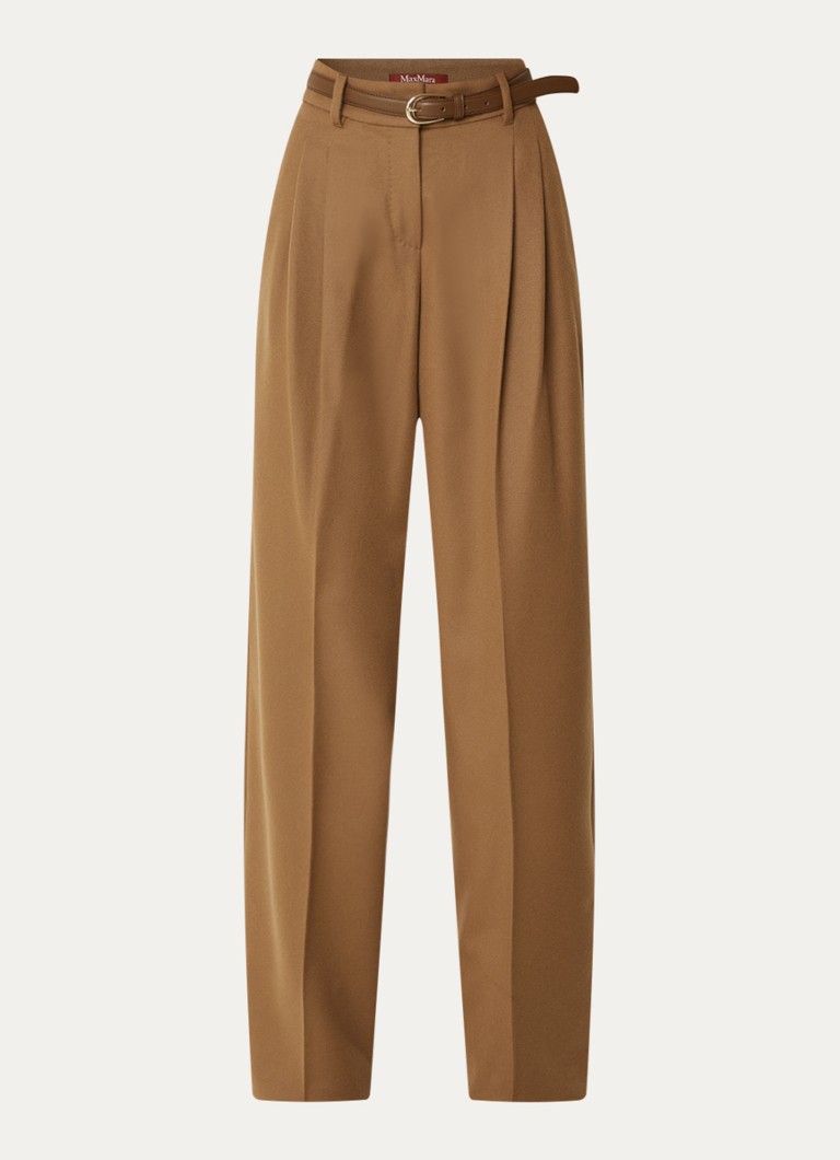 Max Mara Dames Cocco high waist wide fit pantalon van wol in de kleur Lichtbruin