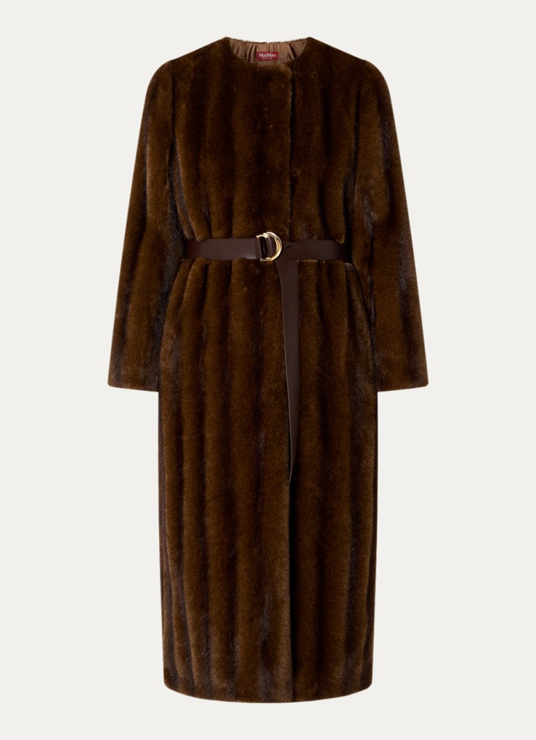 Max Mara Dames Mantel van imitatiebont in de kleur Donkerbruin