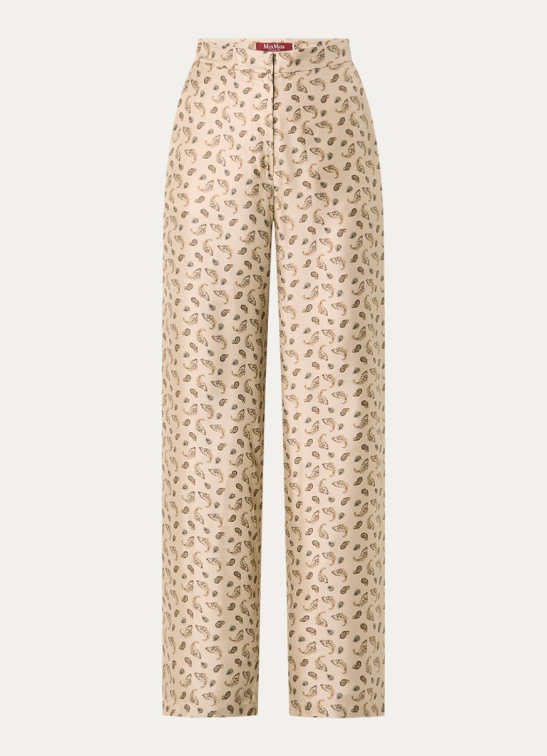 MaxMara Dames High waist wide fit pantalon van zijde met paisley dessin in de kleur Beige