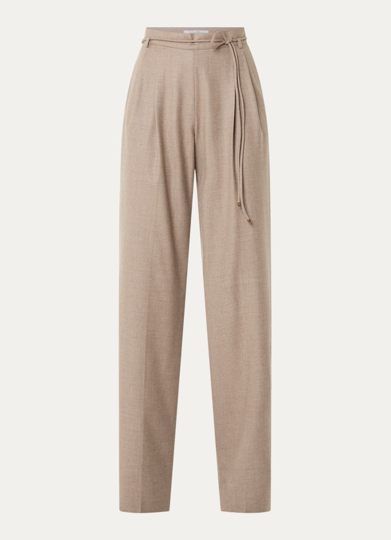 Max Mara Dames Alibi high waist straight fit pantalon van kasjmier met strikceintuur in de kleur Zand