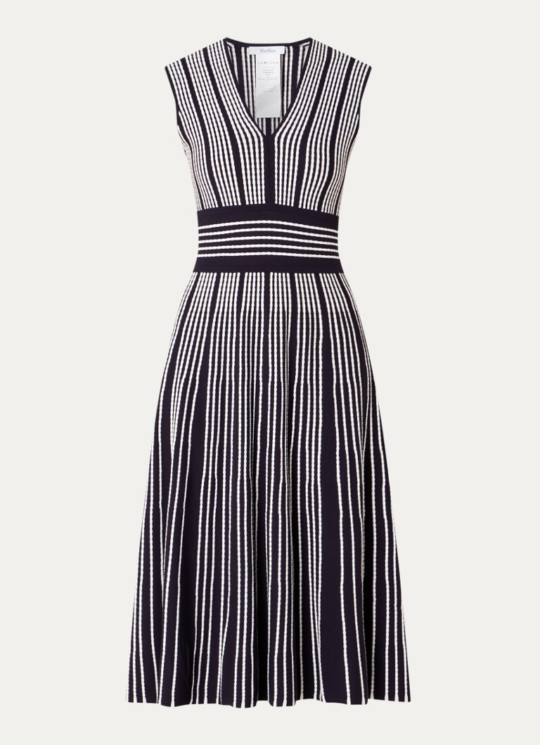 MaxMara Dames Agreste midi jurk met V-hals en streepprint in de kleur Donkerblauw