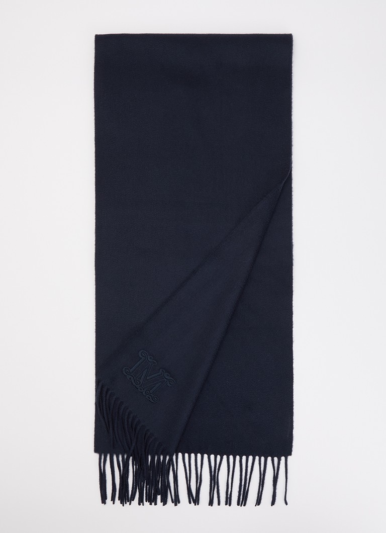 MaxMara Dames Dalia sjaal van kasjmier met franjes 190 x 30 cm in de kleur Donkerblauw