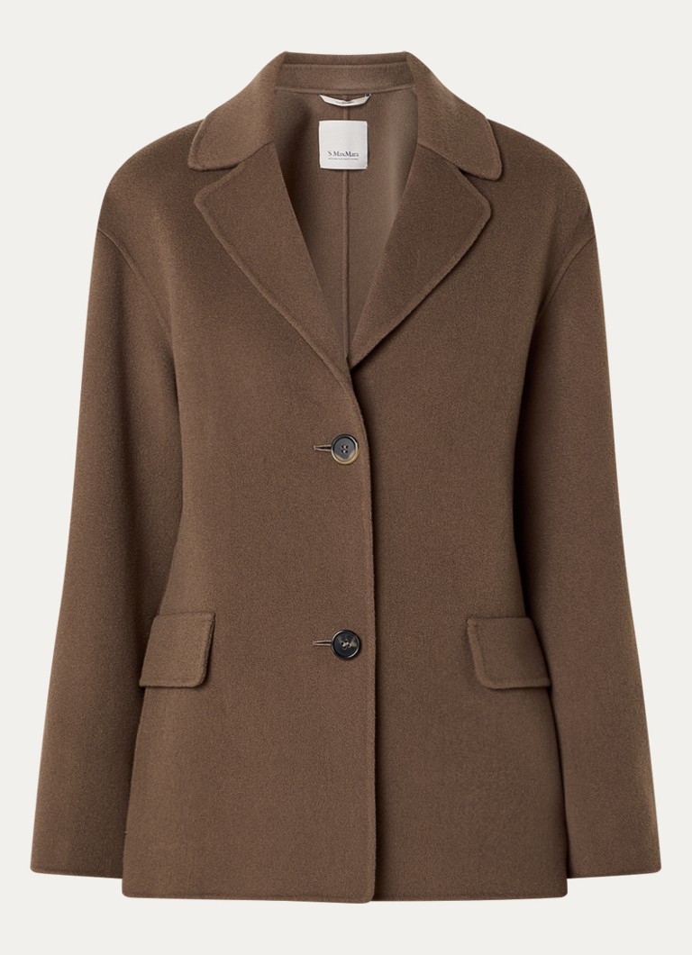 MaxMara Dames Elfi mantel van scheerwol met steekzakken in de kleur Lichtbruin